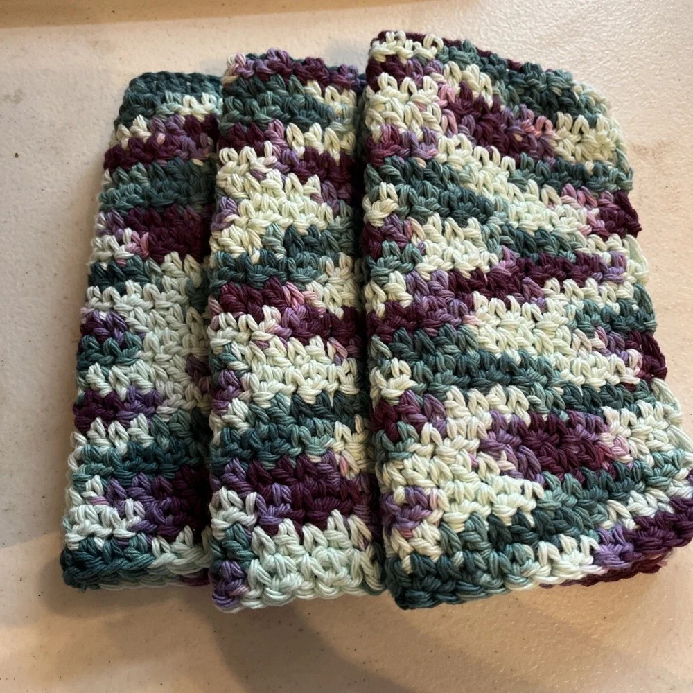 HANDMADE SET OF 3 CROCHET COTTON DISH CLOTHS OR WASH CLOTHS *NEW*